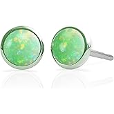 Green Opal Silver Ear Studs- Elegant & Tiny Green Opal Earring Jewelry- 925 Sterling Silver Ear Studs - 3 MM Gorgeous Green Opal Earrings Pair - Comes With Signature Gift Package