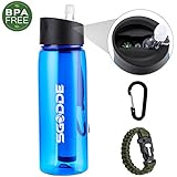 SGODDE Sports Water Bottle with Filter BPA Free Water Purification Bottle with 2-Stage Filter Straw, Filtration Water Bottle for Hiking, Camping, Backpacking, Emergency and Travel-22.2 oz (650ml)