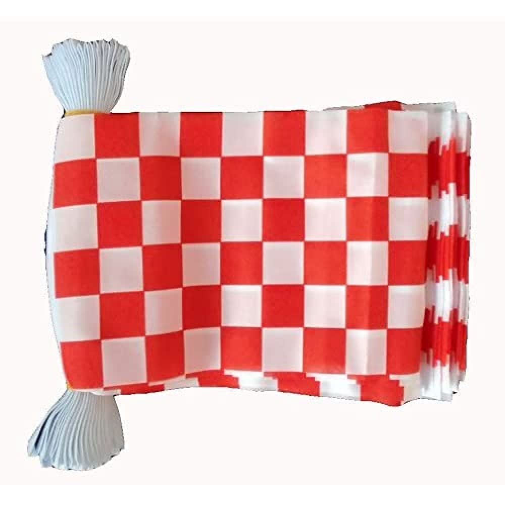 AZ FLAG - Red and White Check Bunting Flag - 40 Ft Garland with 20 checkered racing Flags 18'' x 12'' - 100% Polyester String Pennant - 12 meters