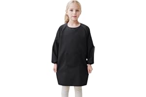 Generic Kid Art Solid Smock Apron With Pocket For Children Artist Painting Aprons Smocks With Long Sleeve Toddler Girls
