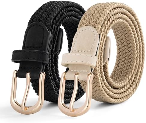2 Pack Braided Elastic Stretch Belt with Gold Buckle CTM Women main image 2