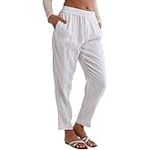 Amazhiyu Women's 100% Linen Elastic Waist Drawstring Tapered Pants Summer