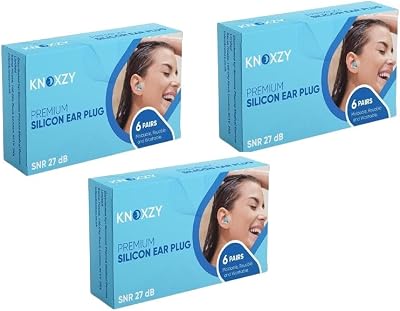 KNOXZY Silicone Ear Plugs Re-Usable Waterproof Noise Cancelling Blue Pack of 3