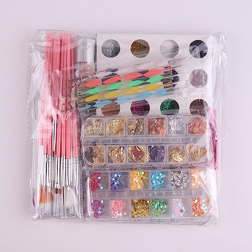 FANDAMEI Nail Art Kit - Design Tools with Brushes, Dotting Tools, Glitter, Sequins, Foil Flakes, Rhinestones, Dust Brush - Image 9