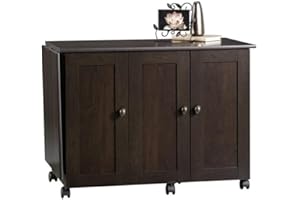 Pemberly Row Engineered Wood Craft and Mobile Sewing Cart in Cinnamon Cherry