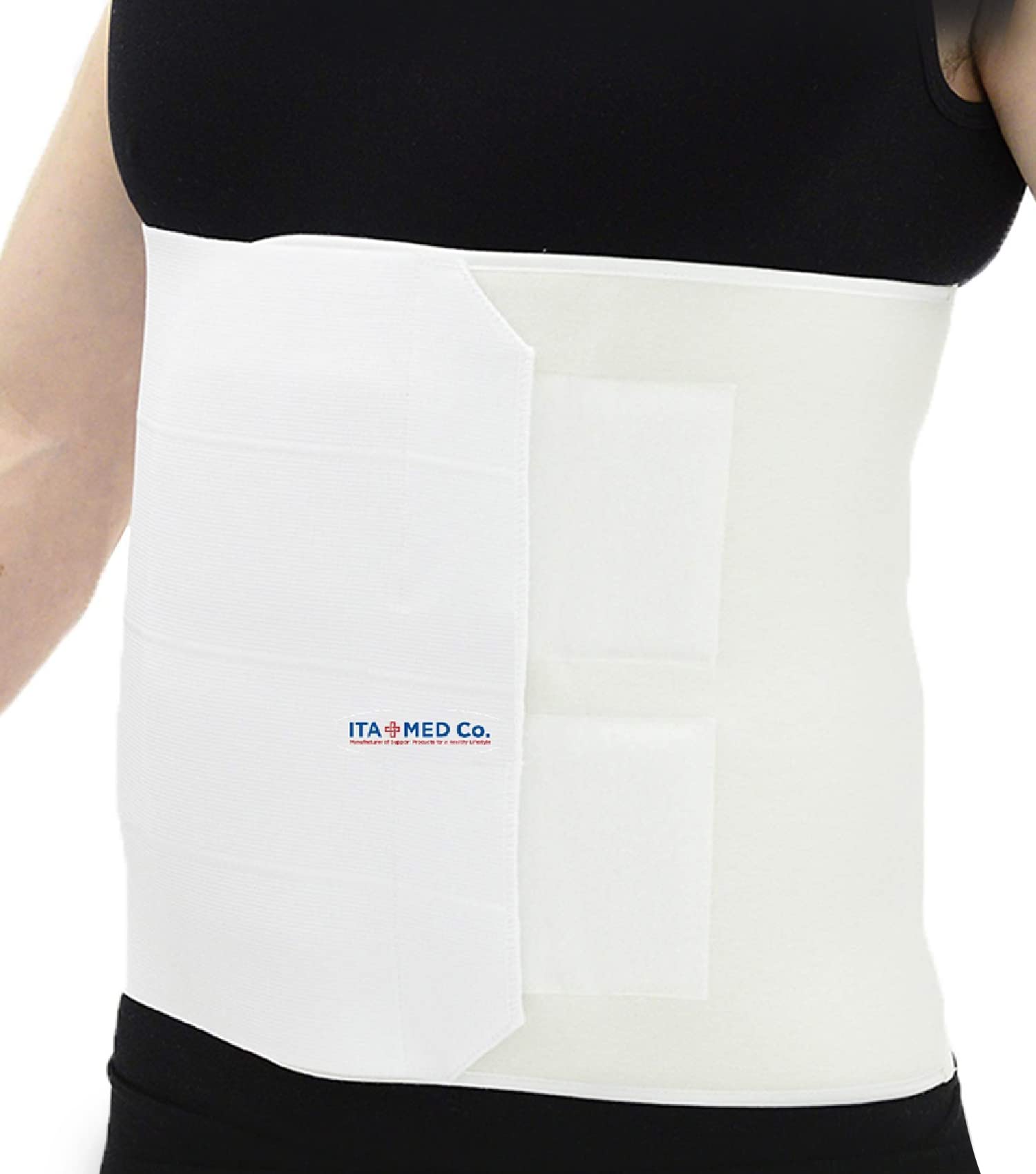 ITA-MED Unisex 12” Abdominal Binder – Helps Recover Post-Surgery, Postpartum & Hernia, Made in USA, White (Large)
