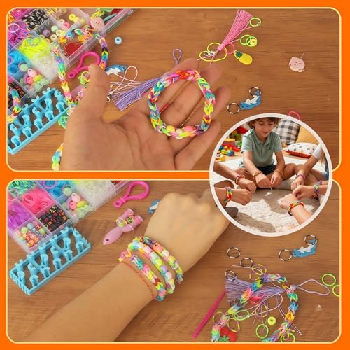 YeeQo 4100+ Colorful Bracelet Bands Set, DIY Elastic Bands Bracelet Kit for Kids with 54 Compartments, Including Frame, Charms, Beads, Creative Toys and Gifts