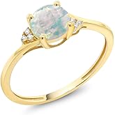 Gem Stone King 10K Yellow Gold Gemstone Birthstone and Diamond Accent Engagement Ring | 6MM Round | Wedding Anniversary Promise Ring For Women | Size 5, 6, 7, 8, 9