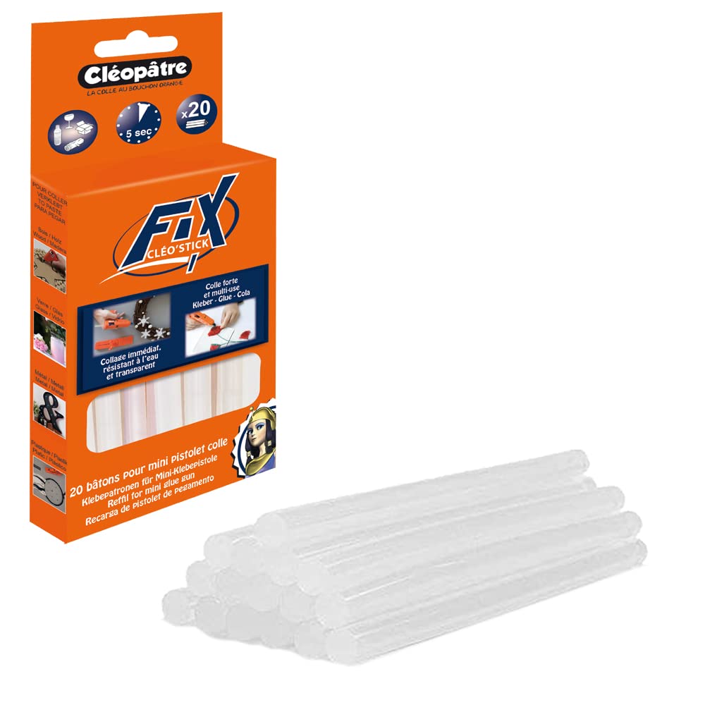 Cléopâtre PO20RCT Cléo Stick Fix Adhesive Cartridges Diameter 7 mm Length Approx. 10 cm Suitable for Collages of Cardboard, Ceramic and Plastic, Multi-Coloured (Pack of 20)