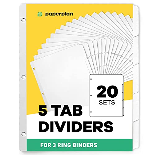 3 Ring Binder Dividers with Tabs (20 Sets) x 5 Tab Dividers for 3