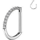 BodyAce F136 Titanium Septum Rings D Shaped Nose Ring Hoops 16G Cartilage Earrings Higned Segment Clicker for Rook Daith Conch Helix Tragus Piercing Jewelry