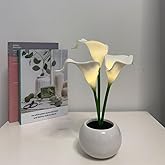 YUNBIAOSEN White Calla Lily Lamp LED Simulation Calla Lily Night Lamp with Ceramic Vase Bedside Light for Home Living Room Desktop Decorations (White)