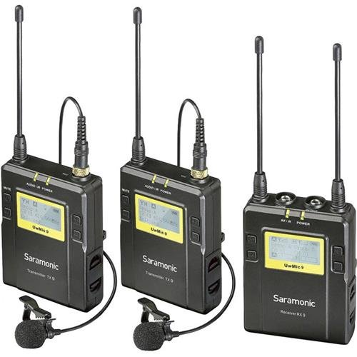 Saramonic UwMIC9 96-Channel Digital UHF Wireless Dual Lavalier Microphone System, Includes 2x TX9 Bodypack Transmitter and RX9 Portable Receiver