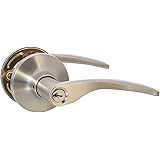 Amazon Basics Exterior Door Lever With Lock, Curve, Satin Nickel