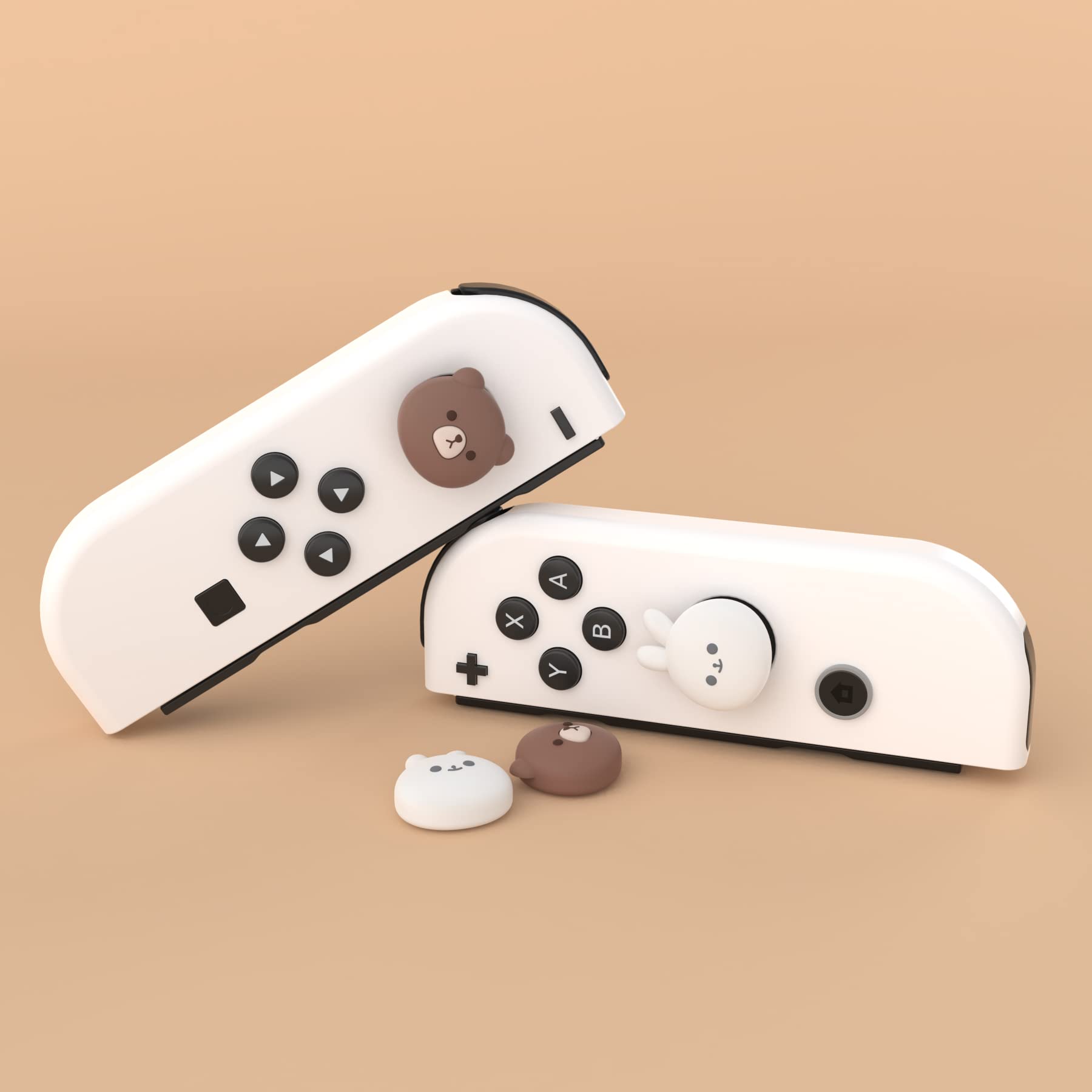 playvital Joystick Caps for Nintendo Switch, Thumbstick Grips for Switch Lite, Analog Cover for OLED Joycon Thumb Grip Caps - Chubby Bear & Smiley Bunny
