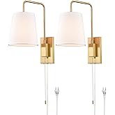 AXILAND Wall Sconces Set of Two, Gold Fabric Shade Wall Sconce Bedroom Plug-in Wall Lamp Set of 2