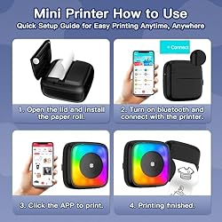 Mini Printer Sticker Printer Print Pod with 6 Rolls