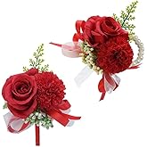YESKY Wrist Corsage and Boutonniere Set for Bride Groom Bridesmaids Groomsmen Wedding Homecoming Flowers Prom Suit Accessories, Rose Boutonniere and Corsage Wristlet Flower