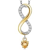 Gem Stone King 925 Silver and 10K Yellow Gold Yellow Citrine and Lab Grown Diamond Pendant Necklace for Women | 0.52 Cttw | Gemstone November Birthstone | Heart Shape 4MM | With 18 Inch Silver Chain