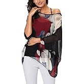 Ckikiou Plus Size Batwing Flowy Semi Sheer Chiffon Blouse Tunic for Women Summer Floral Print Boho Beach Cover ups