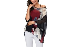 Ckikiou Plus Size Batwing Flowy Semi Sheer Chiffon Blouse Tunic for Women Summer Floral Print Boho Beach Cover ups