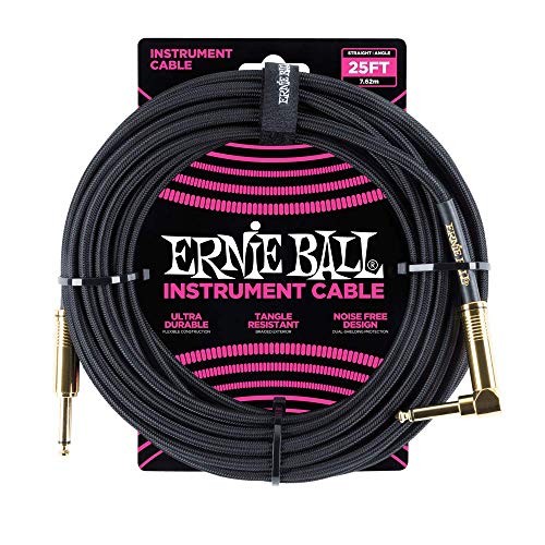 Ernie Ball Geflochtenes Instrumentenkabel Gerade/Winkel 7,62 m - Schwarz