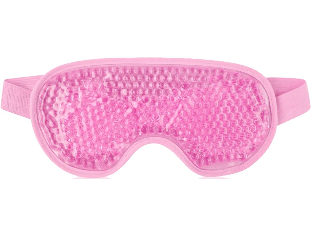 Pink Gel Eye Mask Cooling and Warming Treatment for Tired Puffy Eyes Headaches Hayfever Dry Eyes Reversible Design Silicone Velvet Adjustable Straps