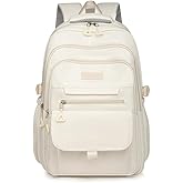 School Cute Aesthetic Backpack Girls Backpack for Students Kids Teen Girls Large Capacity Bookbags College Backpacks Laptop Lightweight Bookbag Casual Travel Daypacks School Bag（White）