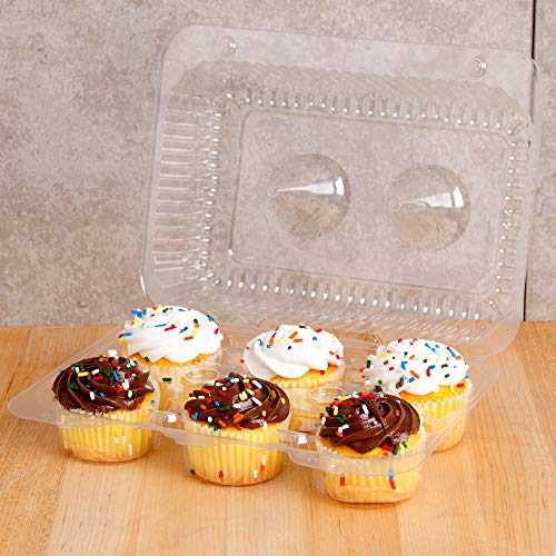 10 Cupcake Containers Plastic Disposable High Dome Cupcake Boxes 6 Compartment Cupcake Holders