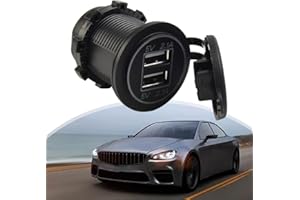 12V Dual USB Car Charger with LED Display, 4.2A Total Output, IP67 Waterproof & Resistant Power Outlet for Cars, Motorcycles,