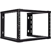 NavePoint 6U Wall Mount Open Frame 19 Inch Server Equipment Rack Threaded 16 inch Depth Black