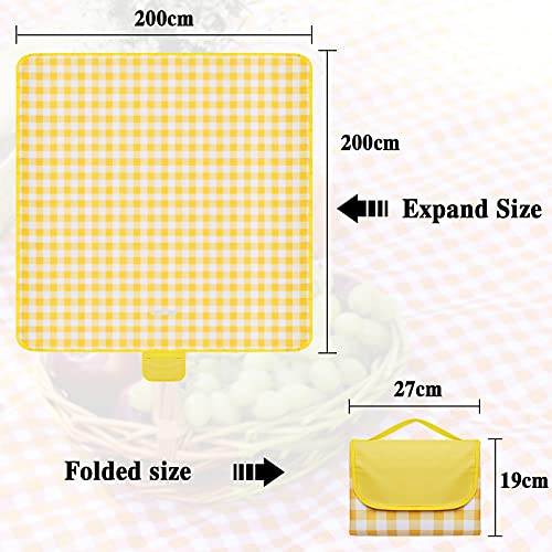 Onlyesh Outdoor Picnic Blanket, 200x200 Waterproof Beach Picnic Mat, Large Picnic Blanket for Beach/Park/Camping/Hiking/Family Concerts/Grass Trips, Yellow