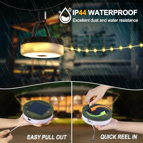 SMY Lighting 4 in 1 Solar Camping String Lights, 42.6Ft Ultra Long String with 160LEDs, Solar Powered and USB Rechargeable Light with Remote Control, Portable Camping Light for Hiking, Decorations