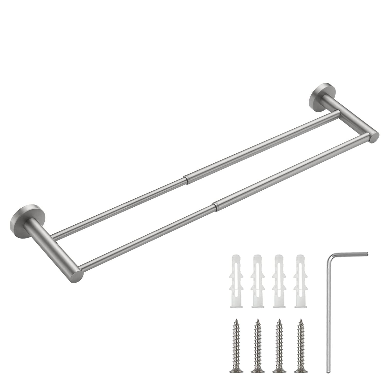 XHDA Adjustable Double Towel Rail Wall Mounted, Stainless 40-70 cm Adjustable Towel Rack with Screws, Retractable Double Towel Bar for Bathroom Kitchen Wall