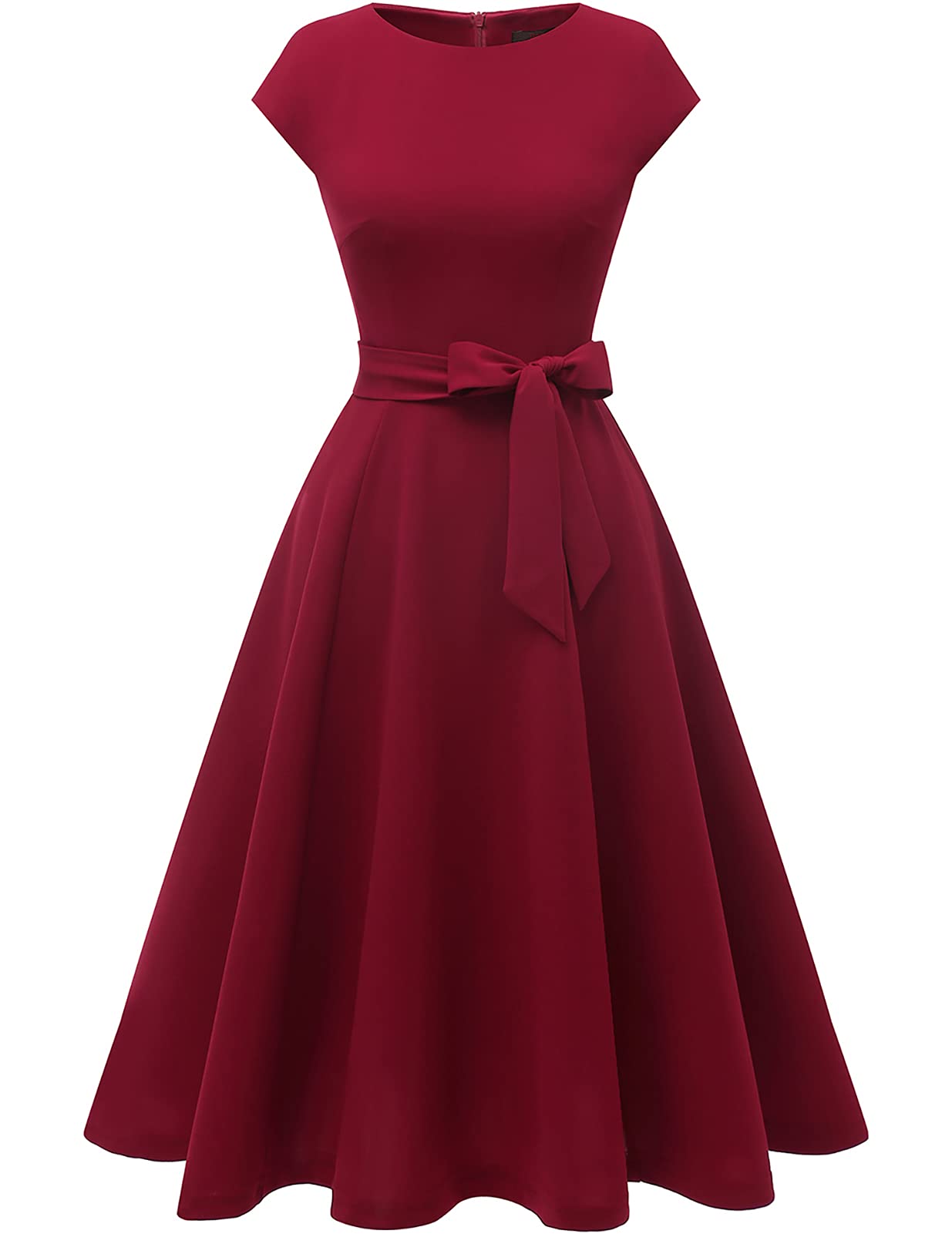 Photo 1 of DRESSTELLS Cocktail Dresses 2025, Women's Formal Wedding Guest Church Mother Bride Vintage Tea Party Fit Flare 1950s Retro Swing Dress Burgundy S