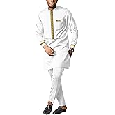 Men's African Dashiki Formal Suit Long Sleeve Shirt and Pant Two Piece Set Traditional Tribal Outfits