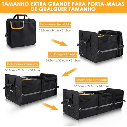 Organizador Multiuso Carro Viagen Grande Impermeável Caixa Organizadora Porta Mala Dobrável com 3 Compartimento Bolsa Térmica Caixa Armazenamento Carro SUV MPV Caminhão Van Caminhonete
