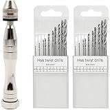 Hand Pin Vise with 20 Pcs Drill Bits, FineGood Precision Hand Drill Rotary Tool with Mini Twist Drill Bits Set for Resin Cast