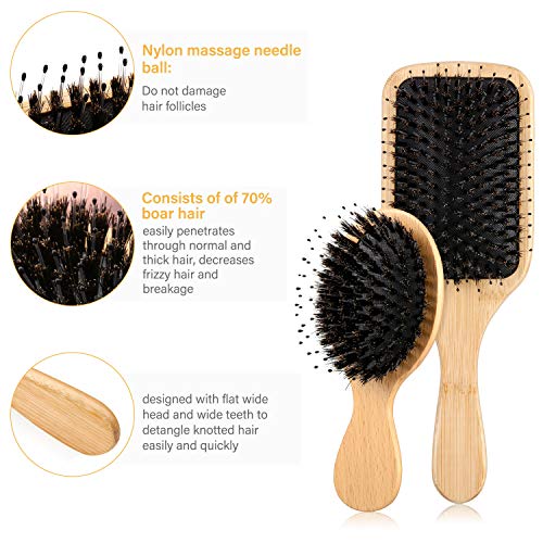 Boar Bristle Hair Brush Set Wooden Bamboo Hair Brush Wooden Comb and