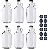 Fastrack 6-Pack Half-Gallon Glass Jug Set (64 oz) w/18 Polyseal Caps | Multipurpose Half Gallon Jug, & Detergent Dispenser for Laundry, Glass Jar for Liquids, Water & Juice