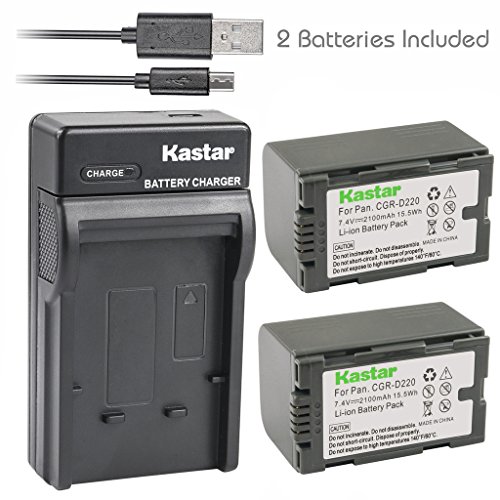 Kastar Battery (X2) & Slim USB Charger for Panasonic CGR-D16 D16S CGR-D08 D08S CGR-D14 CGR-D28 D28S, CGR-D120 CGR-D210 CGR-D220 CGR-D320 & AG Series AJ-PCS060G DZ-MX5000 NV Series PV Series VDR-M20