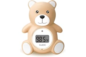 HUBDIC HubiBaby Baby Bath Thermometer & Digital Room Temperature, 2in1 Kids Bathroom Safety Products with Temperature Warning, Floating Teddy Bear (Khaki)