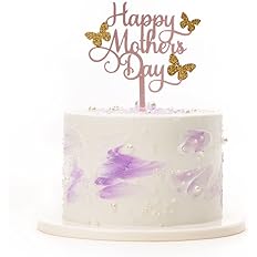 6 pcs Happy Mother's Day Cake Topper Cake topper Acrylic Cake topper Decorative Party Cake Decoration for Mother's Day(rose g