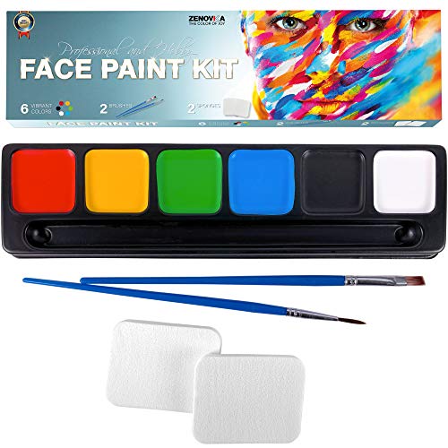 Face Paint Kit for Kids, 6 Large Water Based Face Paints, 2 Brushes and