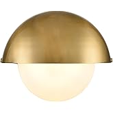 YUBOLE Mid Century Wall Sconce Modern Gold Bathroom Vanity Light Over Mirror with Adjustable Metal Shade and Milky Glass Glob