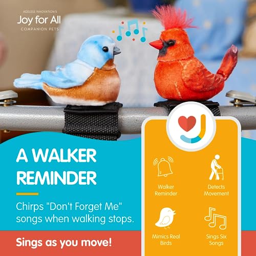 Joy for All Walker Squawker Cheery Animatronic Bird for Companionship and to Help You Remember Your Walker - Cardinal,Red