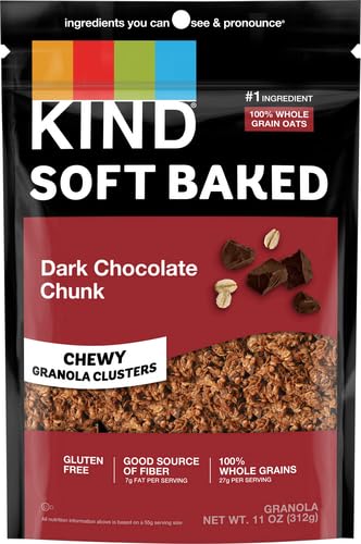 KIND SOFT BAKED GRANOLA, DARK CHOCOLATE CHUNK, HEALTHY SNACKS, GLUTEN FREE, 100% WHOLE GRAINS, 4G PROTEIN, 11OZ, 1 COUNT