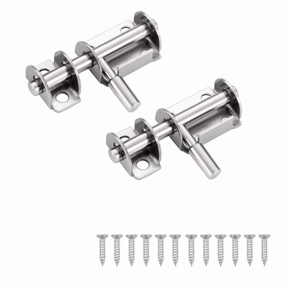2Pcs Slide Barrel Door Bolts Stainless Steel Sliding Door Latches Small Slide Bolt Latches Mini Door Latch Bolts with Screws for Garden Wooden Gates