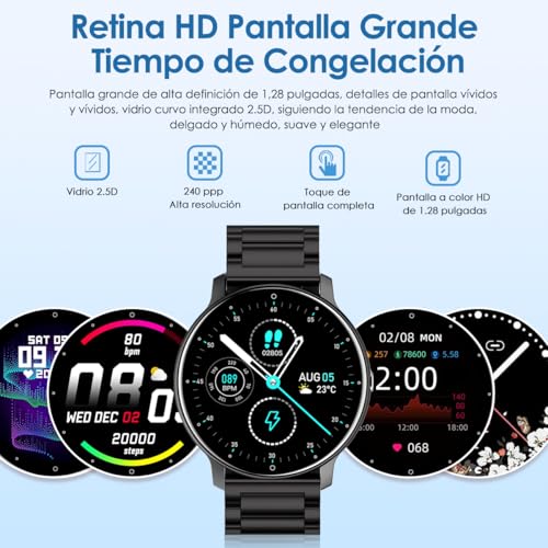 E T EASYTAO | Smartwatch Hombre, Reloj Inteligente, IP68, Monitor De Frecuencia Cardíaca/Oxígeno en Sangre/Presión Arterial, Múltiples Modos Depor (Correa Doble: Metal + Silicona)
