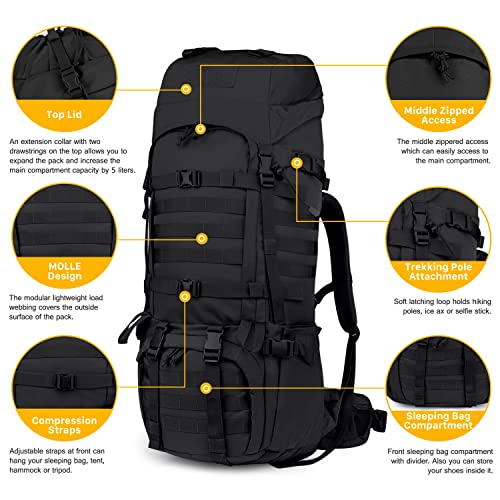 Mardingtop 70L/65L/65+10L Molle Hiking Internal Frame Backpacks with